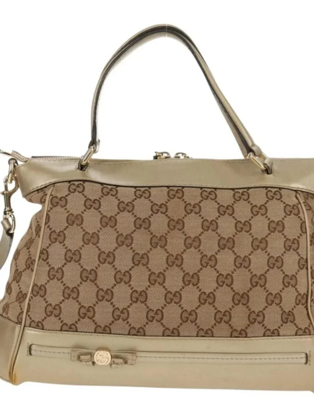 GUCCI GG Canvas Hand Bag 2way Beige Gold 269894 Auth
